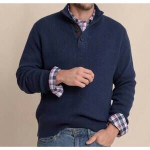 NEW SOUTHERN TIDE bass creek quarter button sweater in dress blue